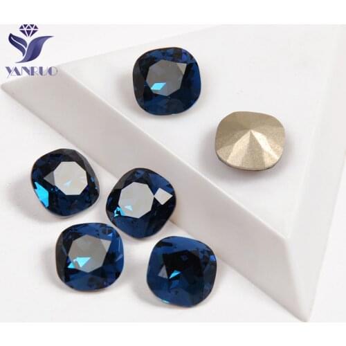 YANRUO 4470 Cushion Cut Montana Rhinestones Sewn Glass Sewing Crystal Pointback With Claws For Shoes Rhinestones
