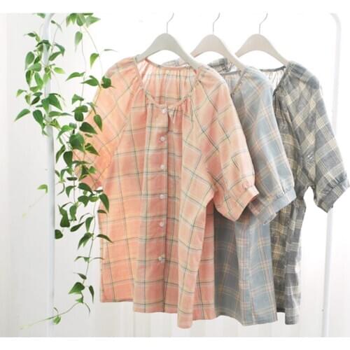 2020 Autumn Plus Size 4xl Women Blouse European Style Ladies Shirts Loose Plaid Tops Cotton Linen Brand Blause O-Neck Tops KE40