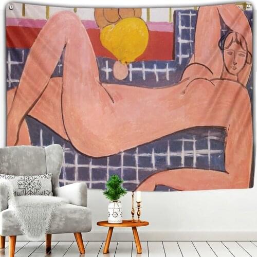 Middle Ages Painting Blue Falling Body Woman Tapestry Beautiful Big Mounted Cheap Hippie Wall Hanging Art Decoratio Yoga Blanket