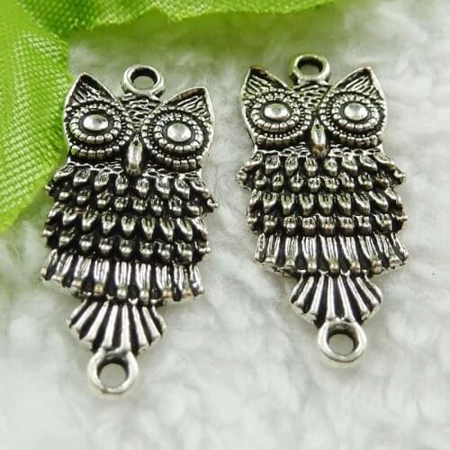 160 pieces antique silver owl connectors 28x13mm #1476
