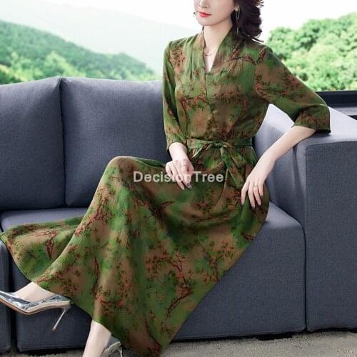 2021 chinese traditional dress qipao women party wedding vintage retro floral chiffon chinese style qipao dress oriental dress
