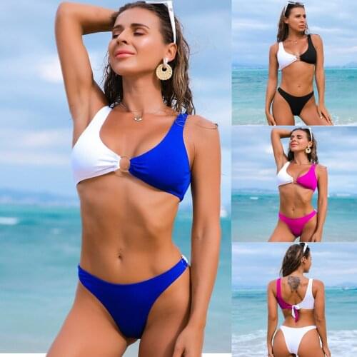 2021 New Sexy Split High Waist Bikini Color Matching Swimsuit Plus Size Swimwear Bathing Suit Women Tankini Swim Wear Two-piece