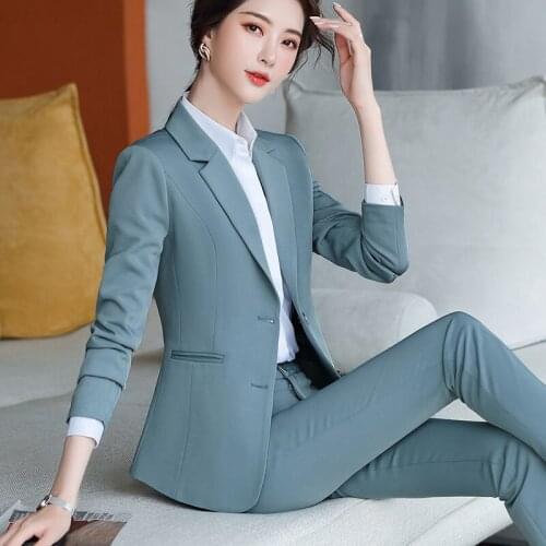 Women 2021 Spring Autumn New Vintage Blazer Pants Suit OL Elegant Business Wear Blazers + High Waist Pants Suit 2 Piece Set X156