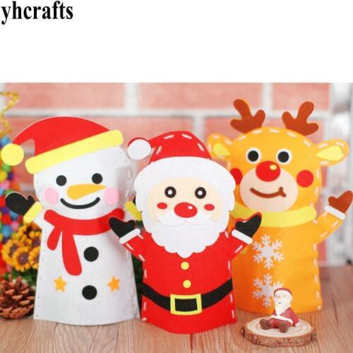 8PCS/Lot.New diy felt xmas santa snowman elk hand puppets crafts kits Fabric handmade Early learning educational Kindergarten