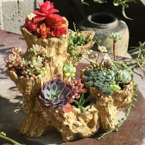 American Broken Root Shape Wood Succulent Resin Flower Pot Outdoor Balcony Furnishing Crafts Garden Villa Ornaments Decoration
