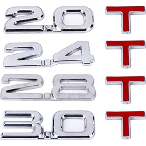 Car Stickers Car 3D Metal 2.0 3.0 2.0T 3.0T T Logo Sticker Emblem Badge Decals for Mazda KIA Renault TOYOTA BMW Ford Car Styling