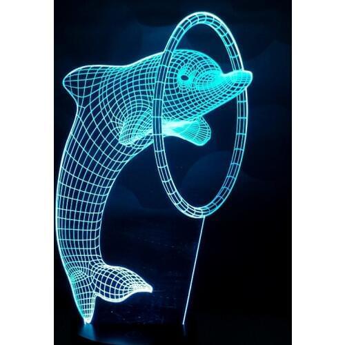 Free Shipping YJM-2846 New Beautiful Design 3D Night Lights Animal Lamp with Purple Color Cute Dolphin Shape and 7color lighting