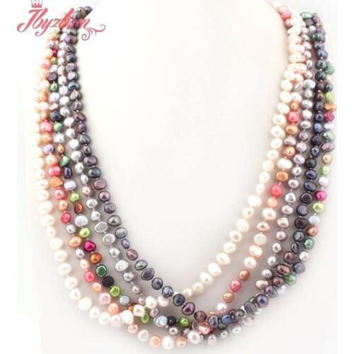 6-7mm Freeform Freshwater Pearl Natural Stone Knotted Bohemian Halsband Necklace Fashion Jewelr For Woman Gift 32"Free Shipping