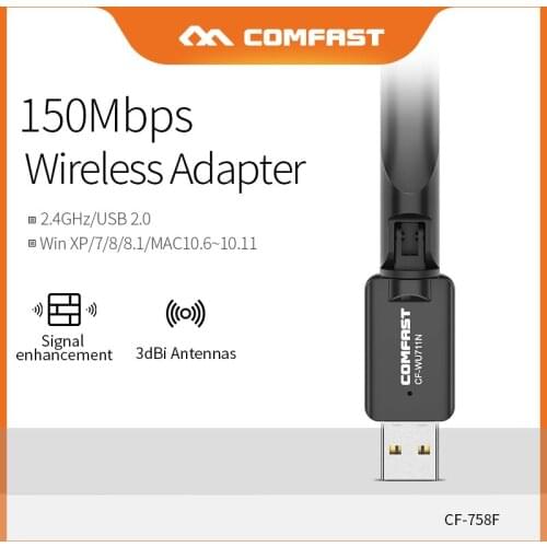 COMFAST CF-WU711N 150Mbps 2.4GHz Wifi Adapter Desktop Wireless Network Receiver High-Power USB Dongle for Windows Mac OS
