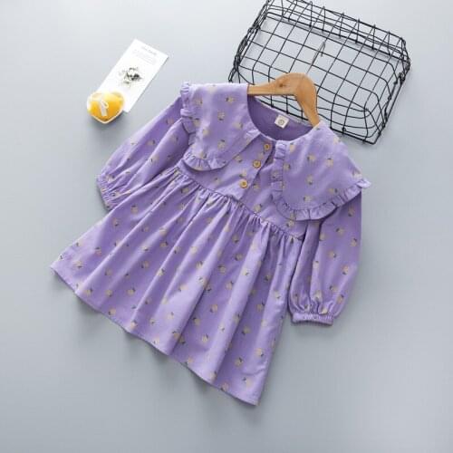 Kids Purple Dresses For Girl Spring Autumn Girls Doll Collar Floral Princess Dress 3-7Y Children Casual Clothing Baby vestidos