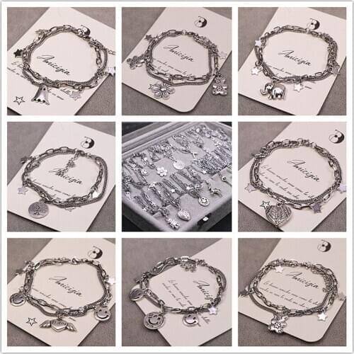 Double Multi Layer Bracelet for Men Punk Hiphop Curb Chain Link Mens Bangle Students Titanium Steel Accessories Fashion Gift