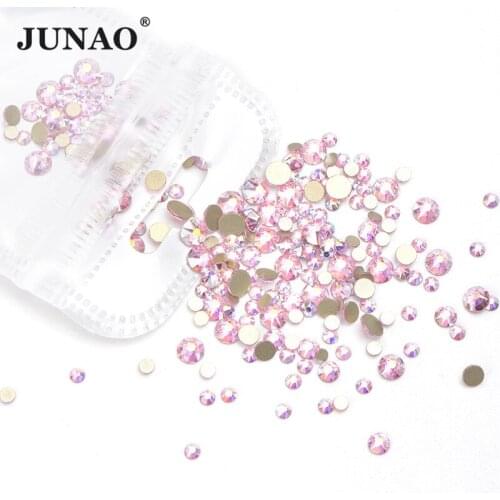JUNAO 16 Cut Facets Mix Size SS10 SS16 SS20 Pink AB Glitter Non Hot Fix Rhinestones Flatback Crystal Glass Nail Art Stone