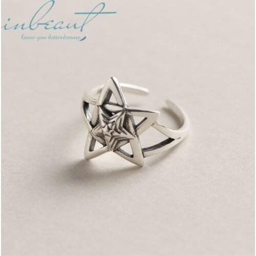 Inbeaut Sterling Silver Vintage Pentagram Ring Korea Original Design Geometric Star Ring for Women 925 Fine Jewelry Girls Gift