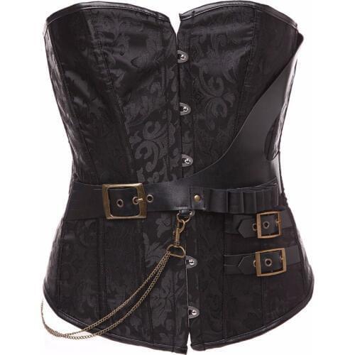 Corset Mujer 6XL Gothic Steampunk Corset Black Sexy Vintage Overbust Korse Corset for Women Sexy Plus Size Steampunk Corselet