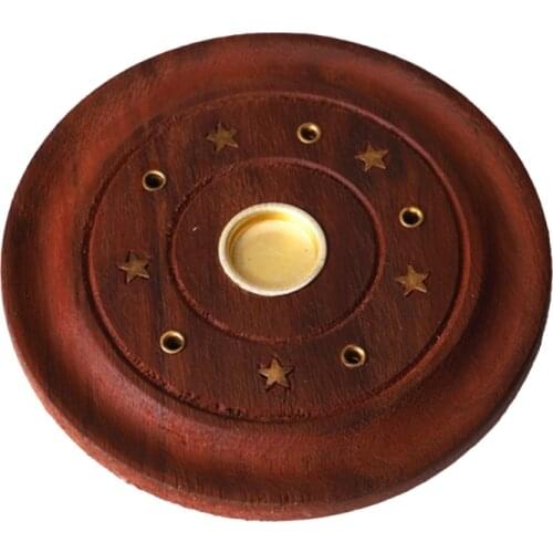 Round Wooden Incense Plate 6 Hole Incense Sticks Burner Cones Censer Holder Yoga