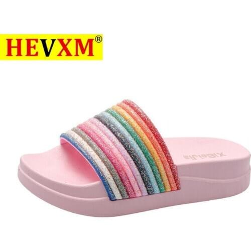 Summer Girls Rainbow Bling Slippers women shoes Non-slip Soft Beach Ladies Slides Flats Shoes Home Women Slipper Footwear Sandal