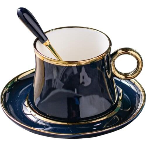 European-Style Small Luxury Simple Gold Foil Ceramic Coffee Mug Set Mediterranean Style Flower Tea Black Tea Afternoon Cup