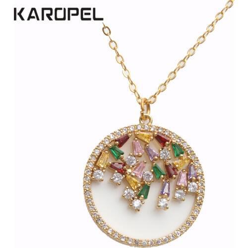 Fashion Colorful Cubic Zircon Round Cut Necklace Jewelry Women Wedding Luxury CZ Zircon Crystal pendant Necklace Party Gifts