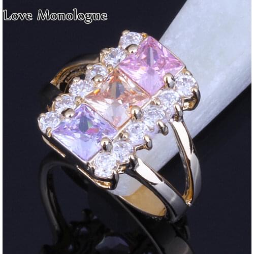 Love Monologue Colorful Crystal Yellow Gold Color Fashion Rings Size #7 Fast Shipping & Jewelry Bag H0038