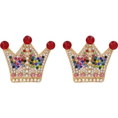 2020 ZA Fashion Luxury Crystal Rhinestone Crown Earrings Women Exquisite Cute Girls Accessories Party Earring Jewelry Femme Gift