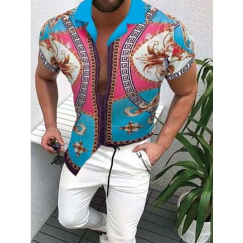 Print 2021 Summer Mens Beach Shirt Short Sleeved Fashionable Casual Print Shirt Plus Asian Size Hawaiian
