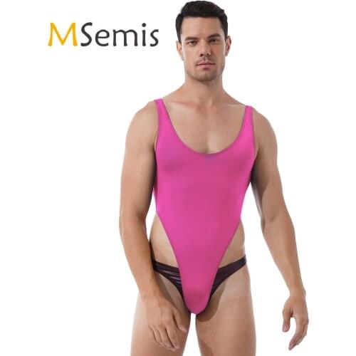 Mens Lingerie Teddies Bodycon Sleeveless High Cut Ultra-thin Exotic Transparent Thong Gay Jockstraps Pouch Bodysuit Nightwear