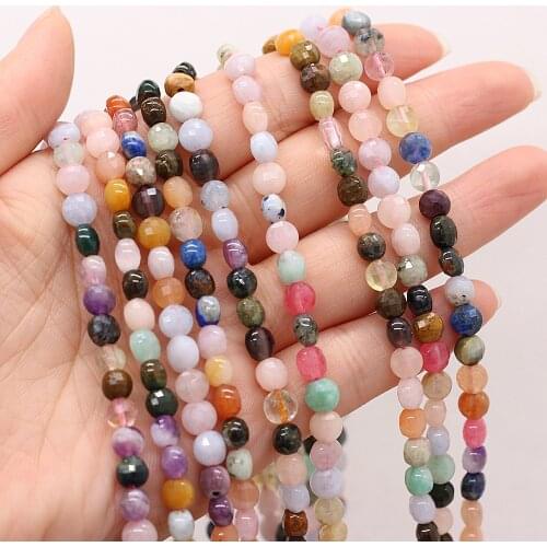 Natural Stone Beads Oblate Faceted Rose Quartz Agates Turquoises Stone Charms For Jewelry Making Necklace Bracelet Accessories