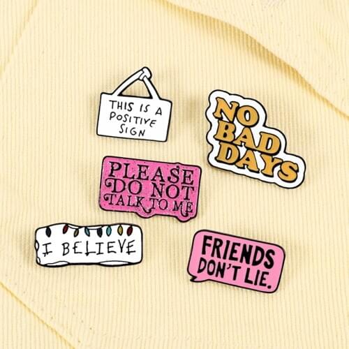 New Dialog Frame Quote Brooches Positive Slogan Metal Pink Pins Fashion Funny Cute Gift for Women Friends Lapel Denim Enamel Pin
