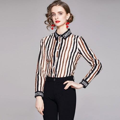 New Striped Shirt Women Autumn 2021 Elegant Fashion Long Sleeve All-match Striped Print Classic Slim Women Shirt