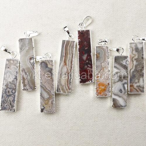 WT-P1043 Wholesale Mexican Fire a gate pendants with silver plated natural landscape painting jewelry rectangular 10*35mm