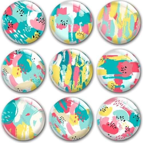 Handmade Green Abstract Flower Doodle Art Round Photo Glass Cabochons Demo Flat Back DIY Jewelry Making Findings Accessory