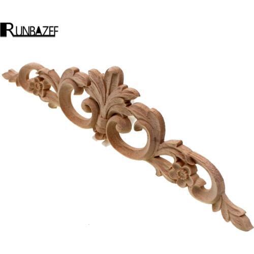RUNBAZEF Simple Vintage Wood Carved Decal Corner Onlay Applique Frame Furniture Wall Unpainted For Home Cabinet Door Decor Craft