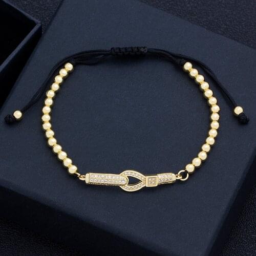 Bohemian Bracelet Black Rope Adjustable Handmade Copper Bead Bangles Cubic Zirconia Bracelets For Women Charm Boho Jewelry