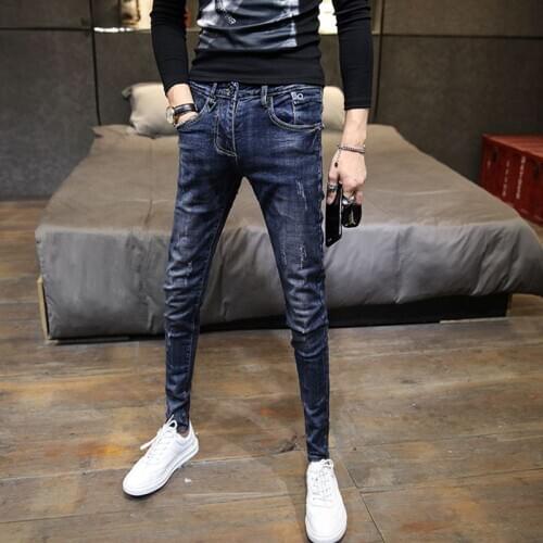 Spring summer 2020 Fashion teenagers Casual Denim Korean slim-fit stretch jeans small feet social spirit guy long pencil pants