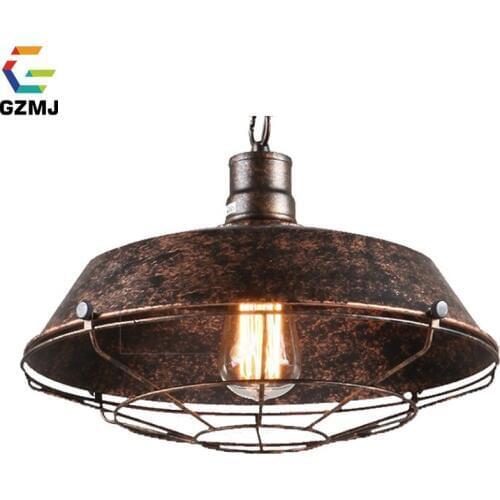 GZMJ Vintage Pendant Lights Industrial Decor Rust Pot Cover Hanglamp Retro Iron Hanging Lamp for Bar Restaurant Home Decoration