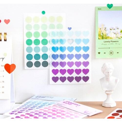 Yoofun 3 Sheets Heart-shaped Dots Gardient Ramp Die-cut Stickers Marking Points Bullet Journaling Decor Office School Supplies