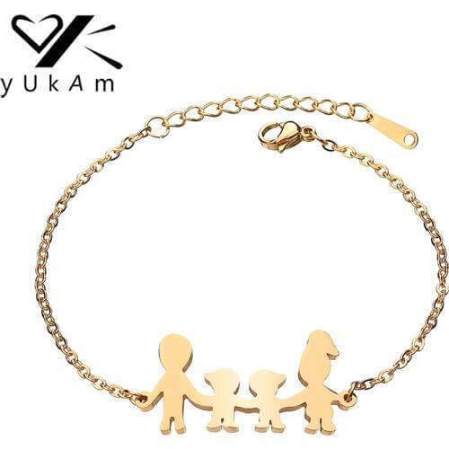 YUKAM Simple Sweet Family Bracelet for Women Children Stainless Steel Mom Dad Boys Girls Charm Adjustable Chain Bracelet Jewelry