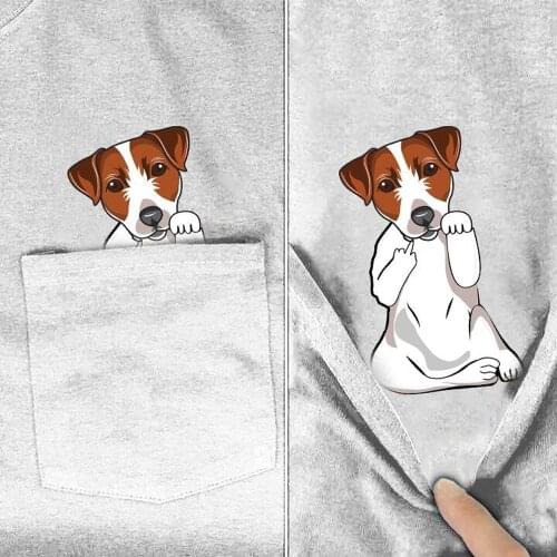 CLOOCL Funny White Pure Cotton T-shirt Pocket Jack Russell Terrier Middle Finger 3D Printed Shirts Fashion Harajuku Casual Tee