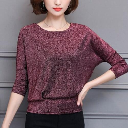 Spring Autumn High Street Women Blue Sequined Long Batwing Sleeve Blouse Shirt , Woman Loose Euroepan Style 4XL Glitter Blouses