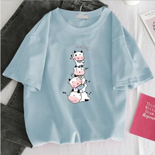 Cute Print T shirt Women Lovely Style Short Sleeve Round Collar Female T-shirt Cotton Spandex Women T-shirt