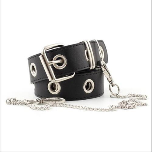 2018 New Ladies Harajuku Long Grommet Duo Euramerican Belt with Pants Chain Women Casual Pin Buckle Waist Belts Girdle for Jeans