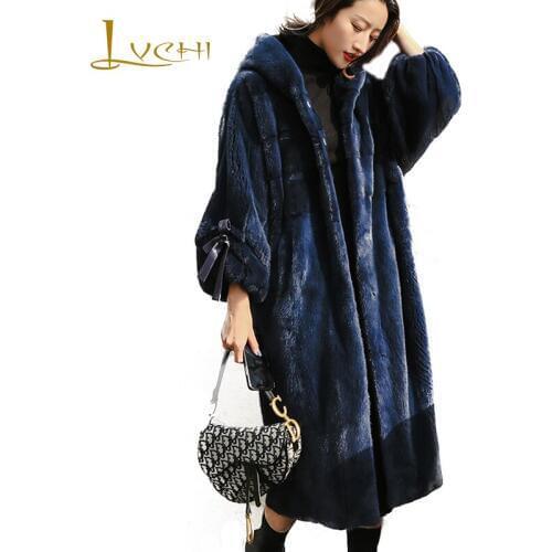 LVCHI 2019 New Winter Velvet Mink Fur Coat Women Slim Loss Batwing Sleeve With Fur Hood Real Fur Coat Soft Medium Mink Fur Coats