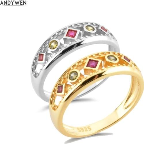 ANDYWEN 925 Sterling Silver Four Zircon Thick Large ETRUSCAN RING Women Rock Punk Fashion Fine Jewelry 2021 Wedding Round Jewels