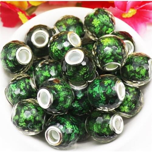 10Pcs 18x17mm Big Round Cut Resin Print Murano Charms 5mm Large Hole European Spacer Beads for Jewelry Making Pendant Necklace