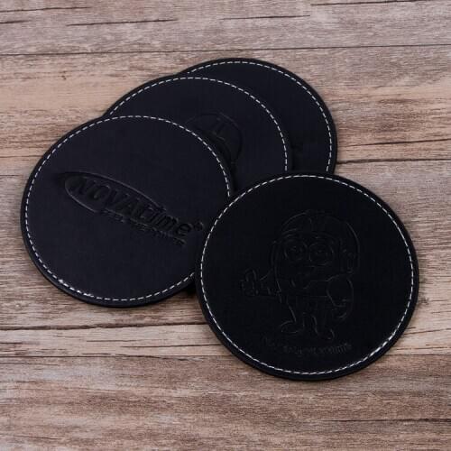 100pcs customized logo pu leather coaster; OEM coaster; artificial leather cup pad; promotiona coaster; promotional cup mat bm03
