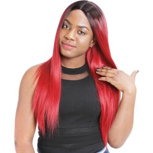 12Colors Cheap 60cm Colored Wigs 2 Tone Ombre Long Silky Straight Hair Synthetic Wigs Middle Part Heat Resistant Wigs For Women