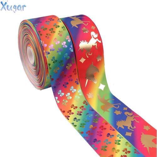 2Yards 3"(75mm) Grosgrain Ribbon Unicorn Printed Laser Hairbow Tape DIY Accessories Materials Wedding Decoration Gift Warpping