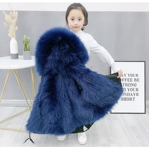2021 Winter Kids Boys and Girls New Fashion Coat Faux Fox Fur Liner Detachable Parkas Children Girls Thicken Warm Outerwear W195