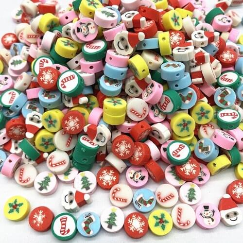 New 30pcs Christmas Snowman Clay Spacer Beads Polymer Clay Beads for Jewelry Making DIY Charms Bracelet Necklace # 09