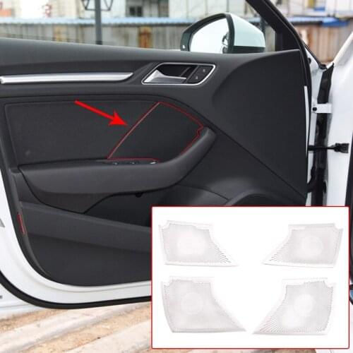 4pcs Stainless Steel Auto Parts Inner Door Handle Speaker Net Cover Trim Sticker For Audi A3 2014-2020 Car Accessories Interior